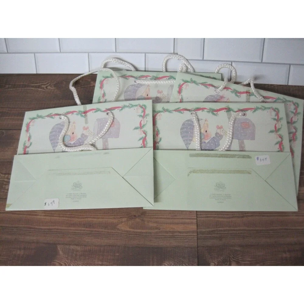 Vintage 1990 Christmas Precious Moments Gift Bag Enesco Lot of 4 - 6x7